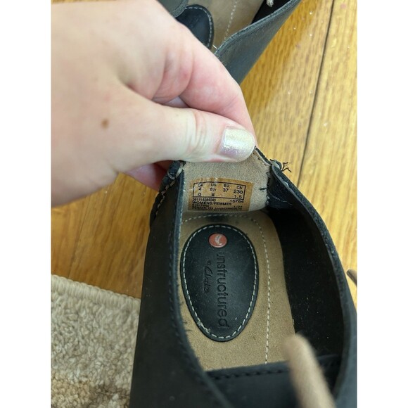 Clarks Moccasin Lace-up Shoe Janey Mae Black Leather Women's 6.5 Eu 37 - Picture 5 of 5